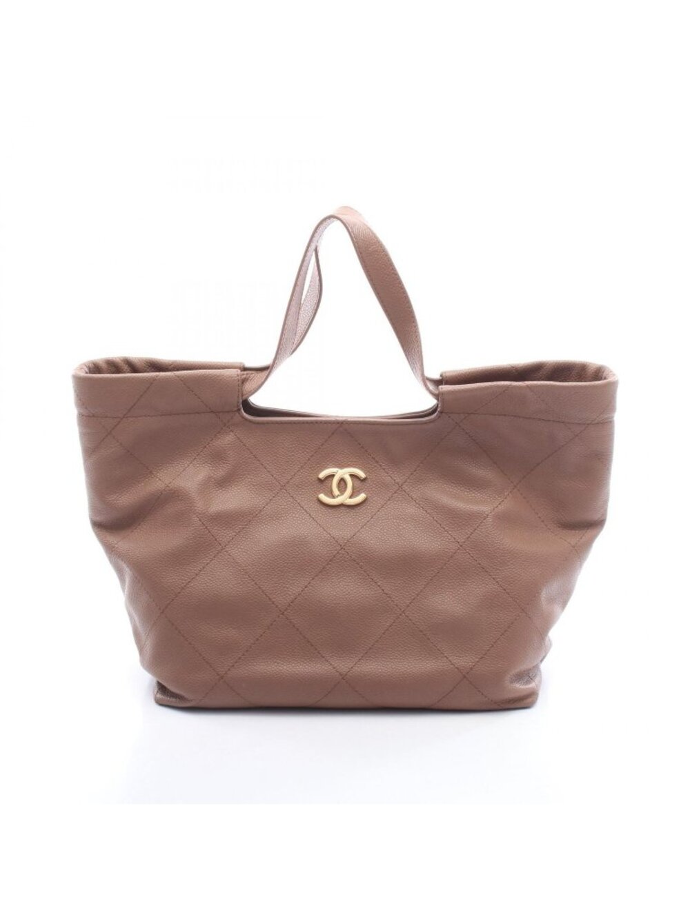 Chanel Handbag Quilted Greige Caviar Leather Hobo